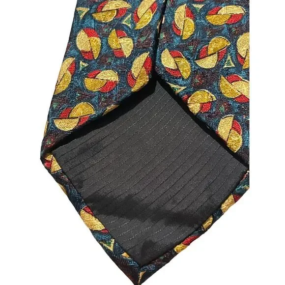 Ermenegildo Zegna Silk Tie Navy Blue Gold Red Abstract Geometric Pattern Z-7‎